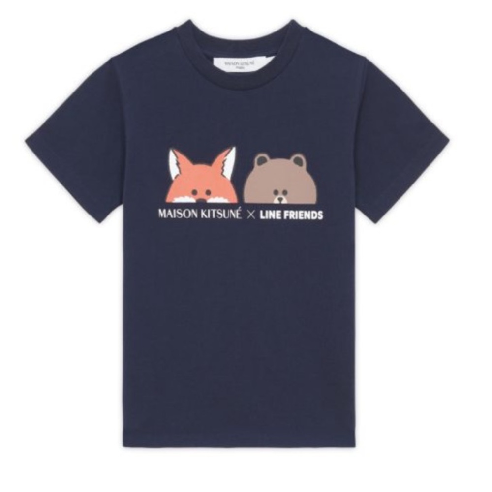 Maison Kitsuné x Line Friends Face Print Graphic Tee Navy Sz M